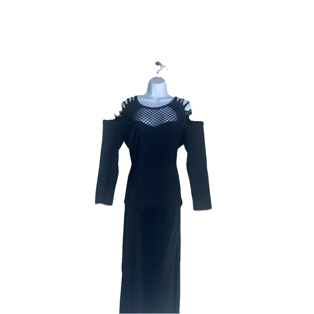 Exclusive Women Plus Size Black Long Sleeve Cold Shoulder Blouse Top Fish Net XL